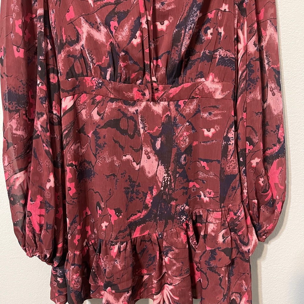Ted Baker London Verino Floral Mini Dress Ruffle Burgundy Pink Coquette Size 1 - Picture 5 of 13